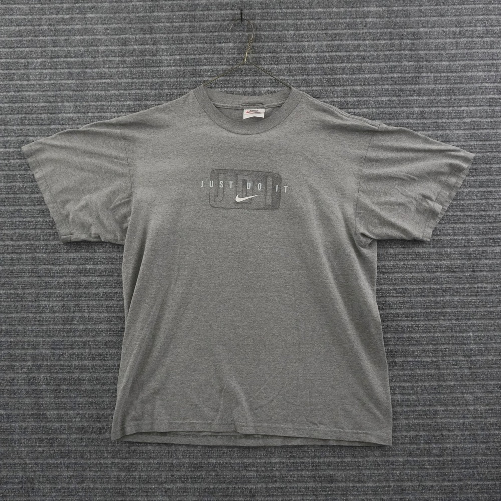 Vintage 90s Nike T-Shirt Mens M Gray Just Do It Graphic Tee Short Sleeve